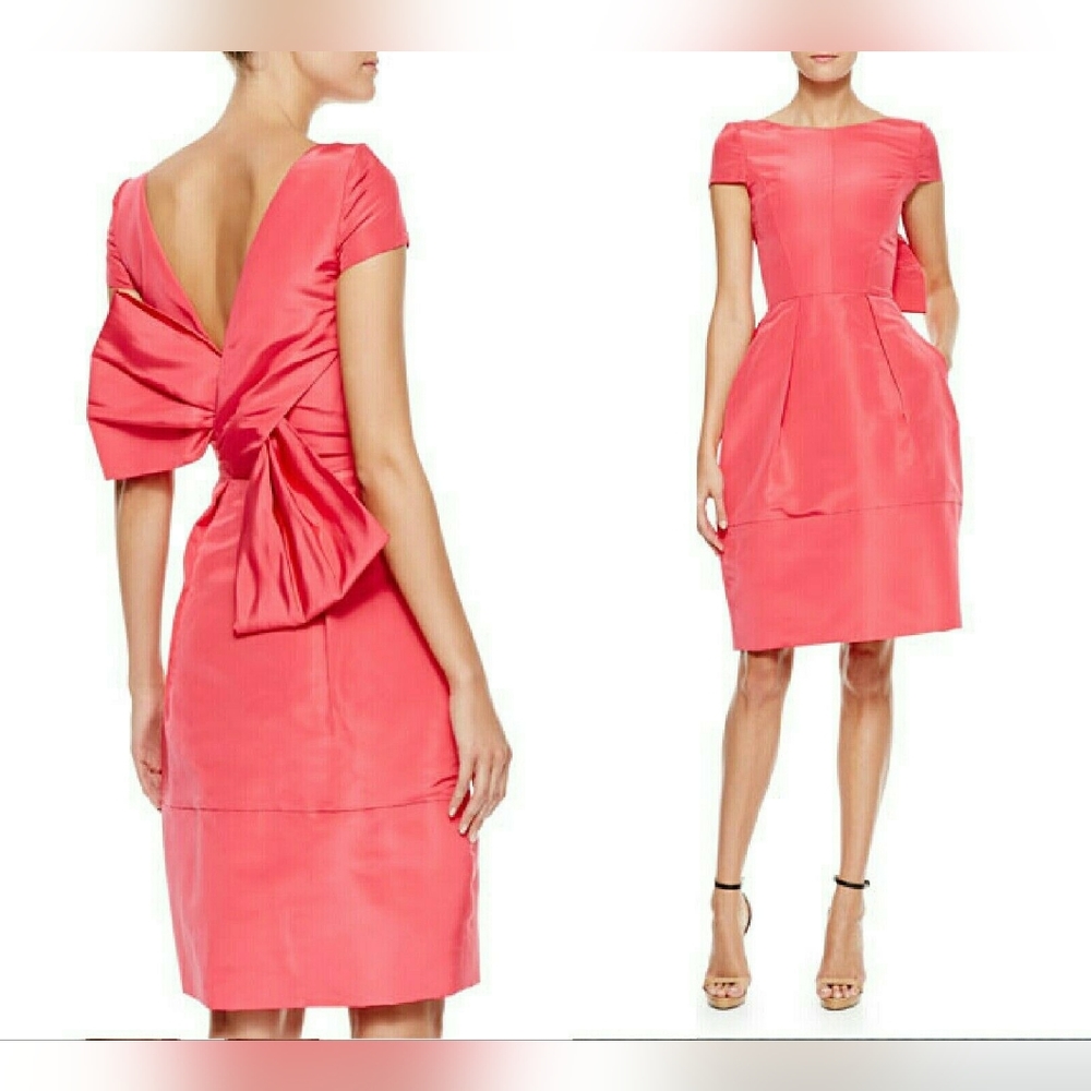 $3400 OSCAR DE LA RENTA ADOREABLE PINK BOW BAG RUNWAY SILK DRESS US 6